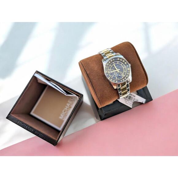 NWT Michael Kors MK6195 Chronograph Watch Two-Tone Silver Gold NIB - Picture 2 of 6